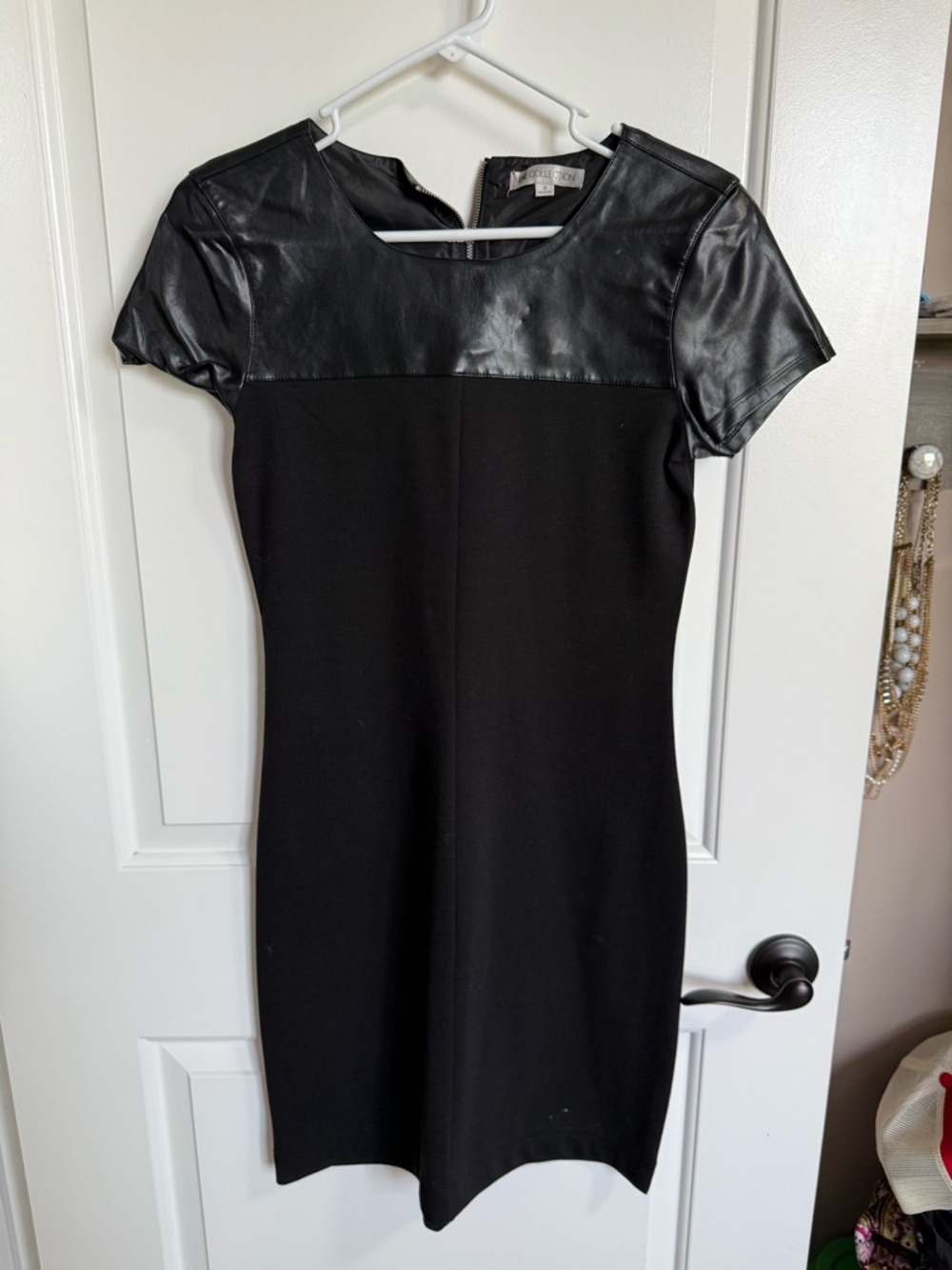 SD Collection Black Mini Dress with Faux Leather Yoke